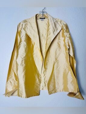 Marissa Collection Silk Open Blouse Medium Champagne Gold Silk Chambray Jacket